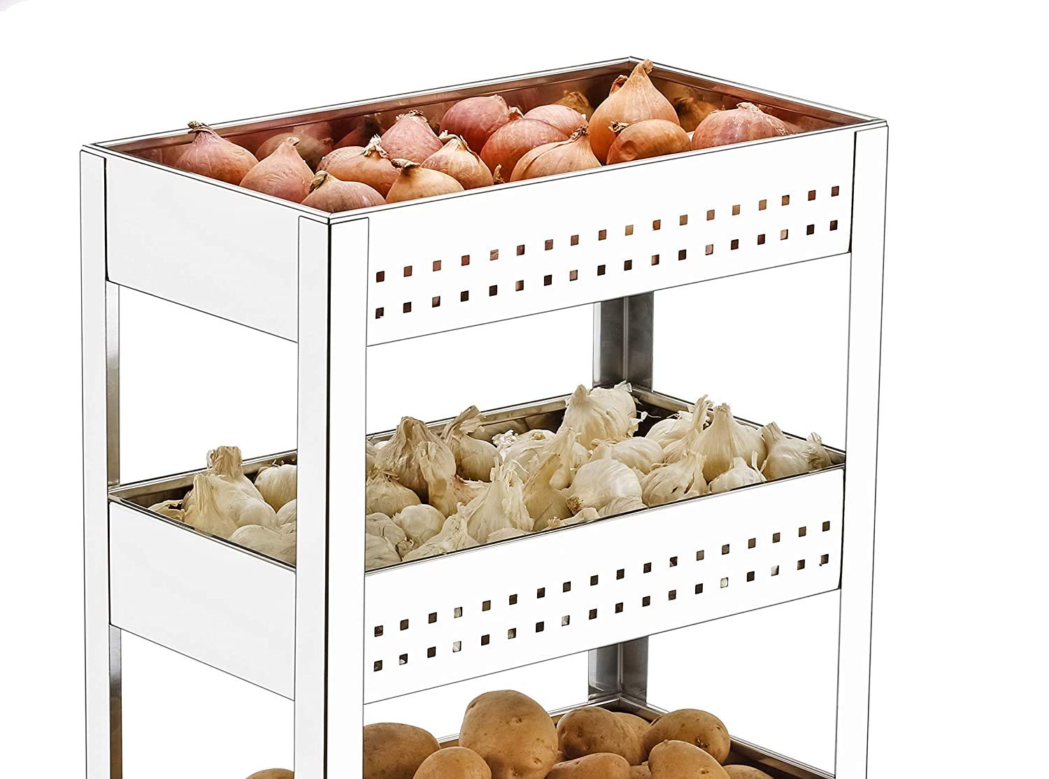 Stainless Steel Vegetable Storage Basket Trolley with Wheels – Onion Potato Garlic Kitchen Organizer