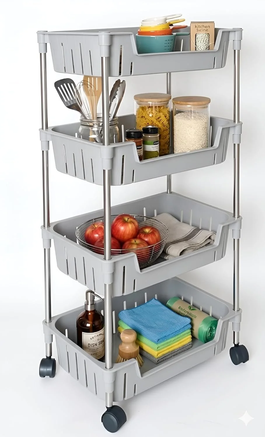 Novatic Multipurpose Storage Rack with Wheels, 3,4 Tier Rolling Cart Organizer